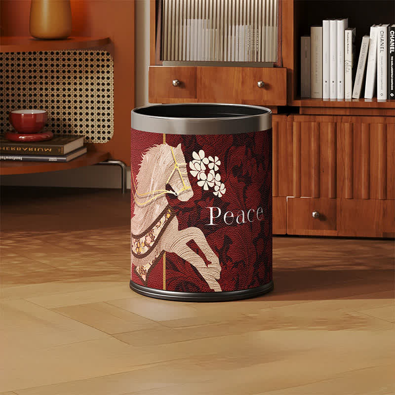 Ownkoti  Vintage Equestrian Leather  Round Trash Can - image 1