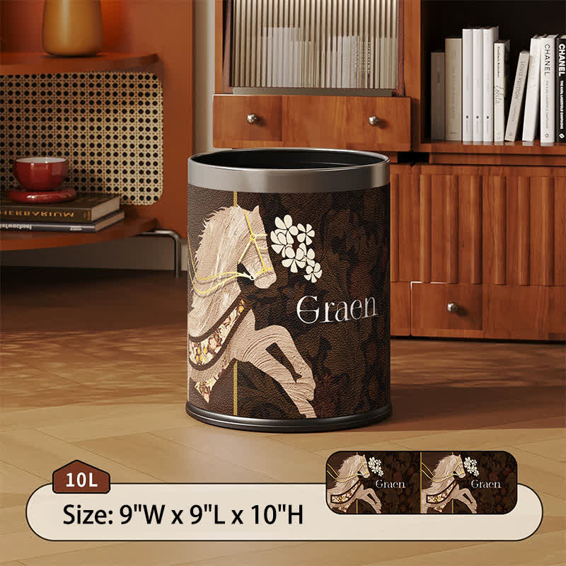 Ownkoti  Vintage Equestrian Leather  Round Trash Can - Brown - Standard - 9"W x 9"L x 10"H - image 11
