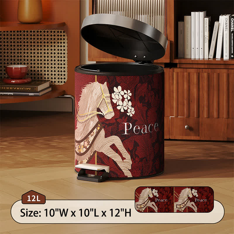 Ownkoti  Vintage Equestrian Leather  Round Trash Can - Red - Foot-Pedal - 10"W x 10"L x 12"H - image 8