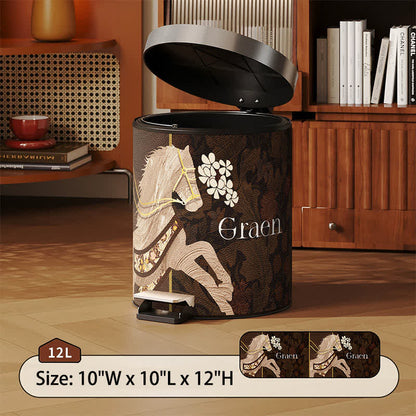 Ownkoti  Vintage Equestrian Leather  Round Trash Can - Brown - Foot-Pedal - 10"W x 10"L x 12"H - image 14