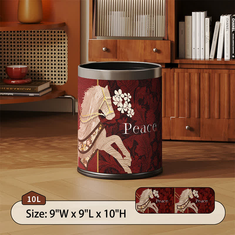 Ownkoti  Vintage Equestrian Leather  Round Trash Can - Red - Standard - 9"W x 9"L x 10"H - image 2