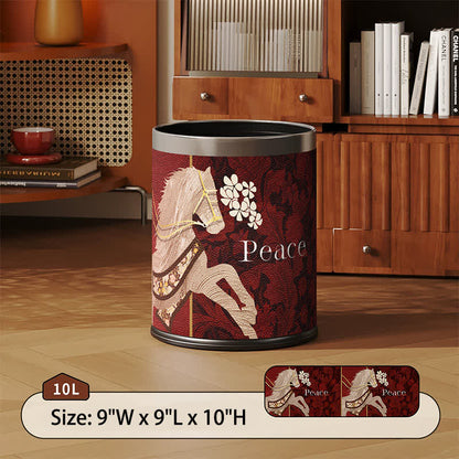 Ownkoti  Vintage Equestrian Leather  Round Trash Can - Red - Standard - 9"W x 9"L x 10"H - image 2