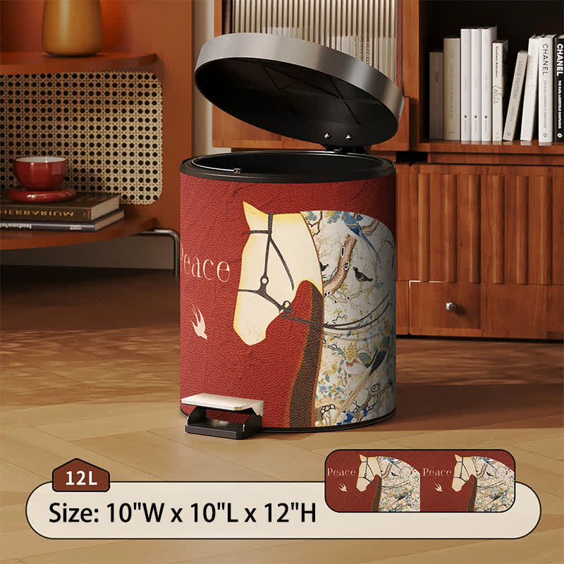 Ownkoti Lychee Texture Equestrian Leather Trash Can - Red - Foot-Pedal - 10"W x 10"L x 12"H - image 11