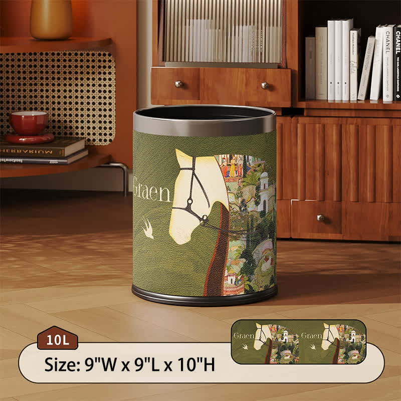 Ownkoti Lychee Texture Equestrian Leather Trash Can - Green - Standard - 9"W x 9"L x 10"H - image 2