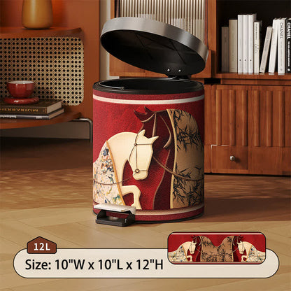 Ownkoti Auspicious Double Horse Leather Trash Can - Foot-Pedal - 10"W x 10"L x 12"H - image 5