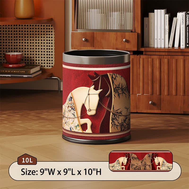 Ownkoti Auspicious Double Horse Leather Trash Can - Standard - 9"W x 9"L x 10"H - image 2