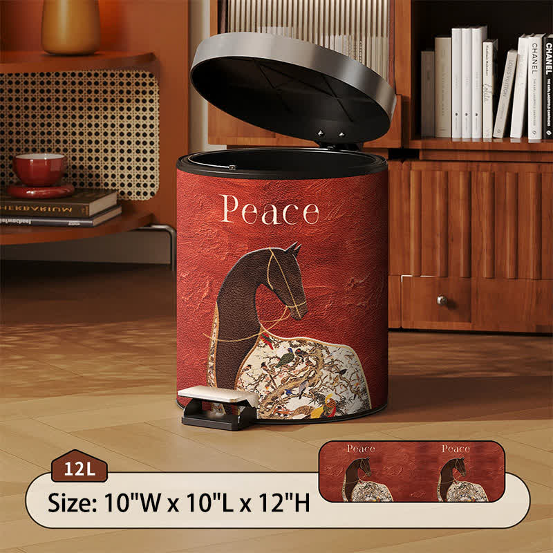 Ownkoti Classical Oriental Equestrian Trash Can - Red - Foot-Pedal - 10"W x 10"L x 12"H - image 5