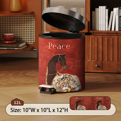 Ownkoti Classical Oriental Equestrian Trash Can - Red - Foot-Pedal - 10"W x 10"L x 12"H - image 5