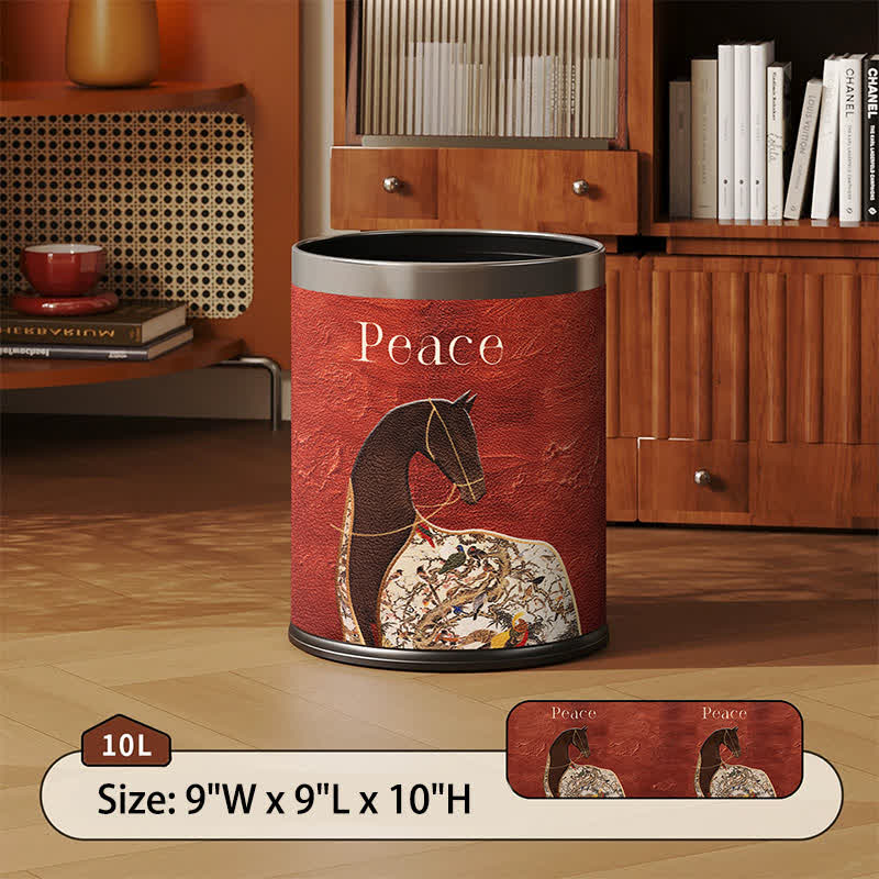 Ownkoti Classical Oriental Equestrian Trash Can - Red - Standard - 9"W x 9"L x 10"H - image 2