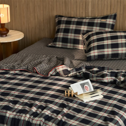 Ownkoti Simple Plaid Pure Cotton Quilt Set - Black - Bedding Set - King - image 0