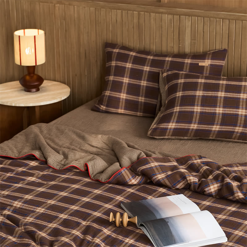 Ownkoti Simple Plaid Pure Cotton Quilt Set - Coffee - Bedding Set - King - image 5