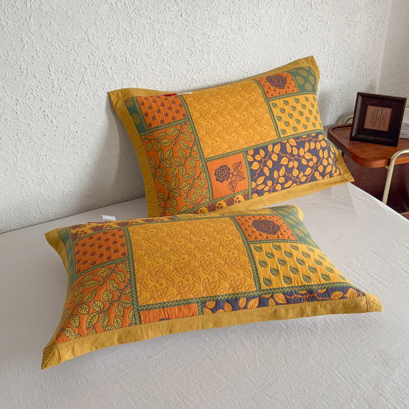 Ownkoti Patchwork Rose & Leaf Cotton Gauze Quilt Blanket - 2PCS Pillow Towels - 20" x 31" - image 11