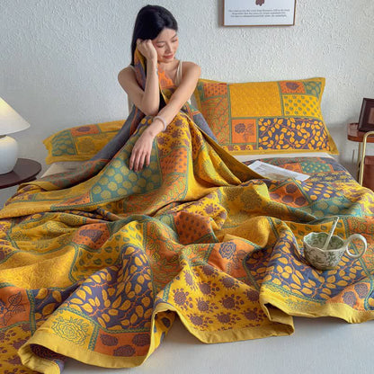 Ownkoti Patchwork Rose & Leaf Cotton Gauze Quilt Blanket - image 8