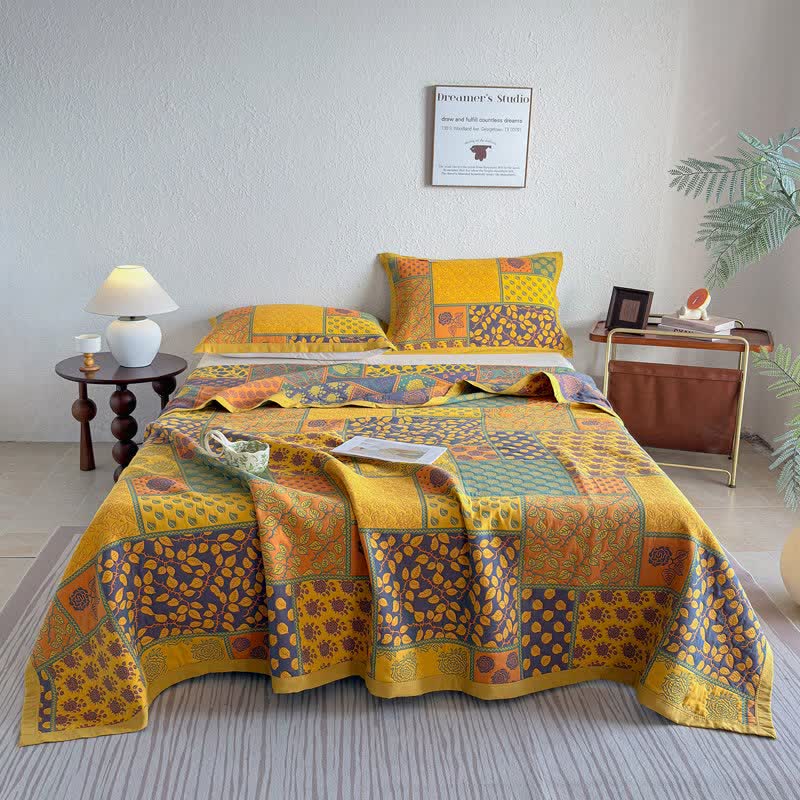 Ownkoti Patchwork Rose & Leaf Cotton Gauze Quilt Blanket - image 1