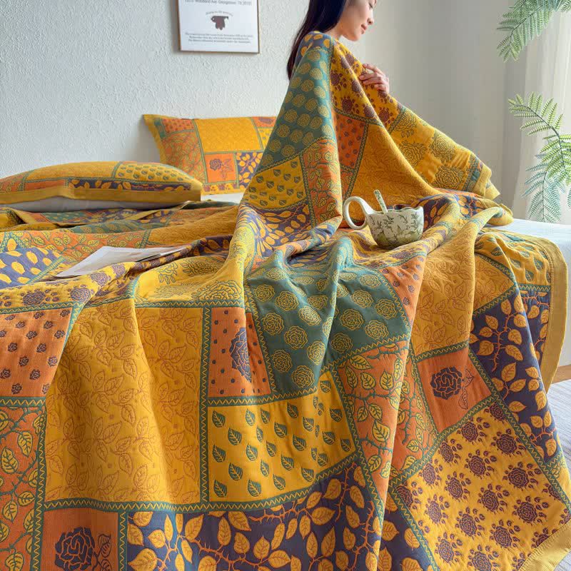 Ownkoti Patchwork Rose & Leaf Cotton Gauze Quilt Blanket - image 10