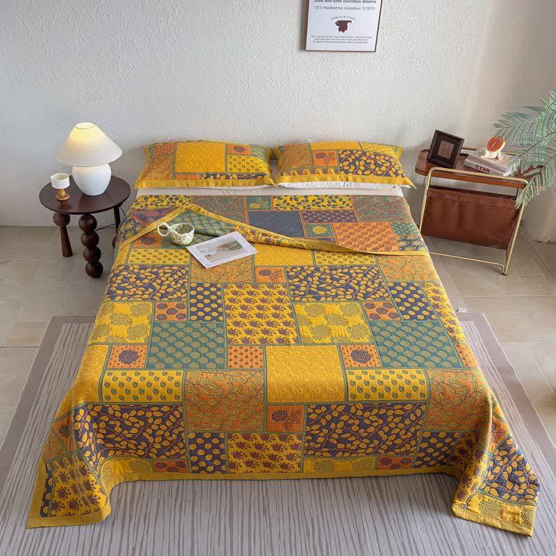 Ownkoti Patchwork Rose & Leaf Cotton Gauze Quilt Blanket - image 3