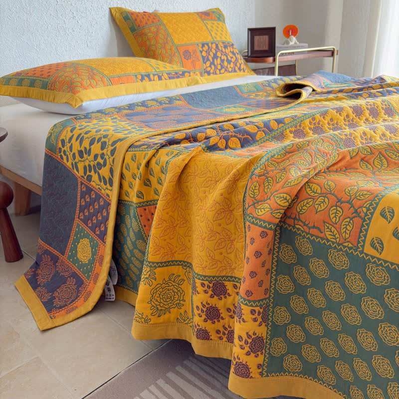 Ownkoti Patchwork Rose & Leaf Cotton Gauze Quilt Blanket - image 2