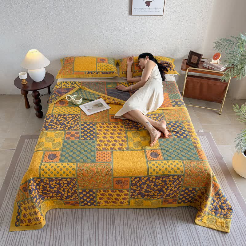 Ownkoti Patchwork Rose & Leaf Cotton Gauze Quilt Blanket - image 7