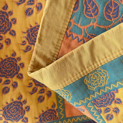 Ownkoti Patchwork Rose & Leaf Cotton Gauze Quilt Blanket - image 14