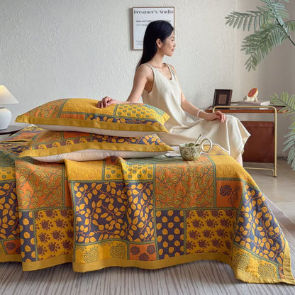 Ownkoti Patchwork Rose & Leaf Cotton Gauze Quilt Blanket - image 5
