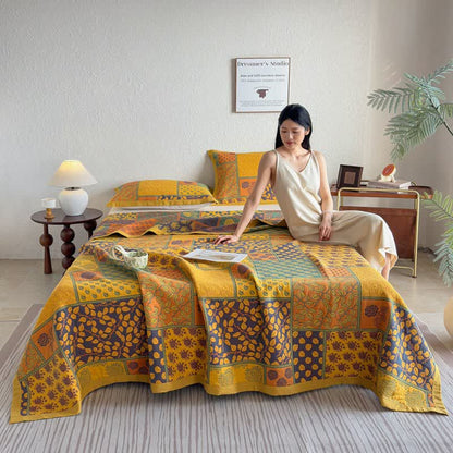 Ownkoti Patchwork Rose & Leaf Cotton Gauze Quilt Blanket - image 4