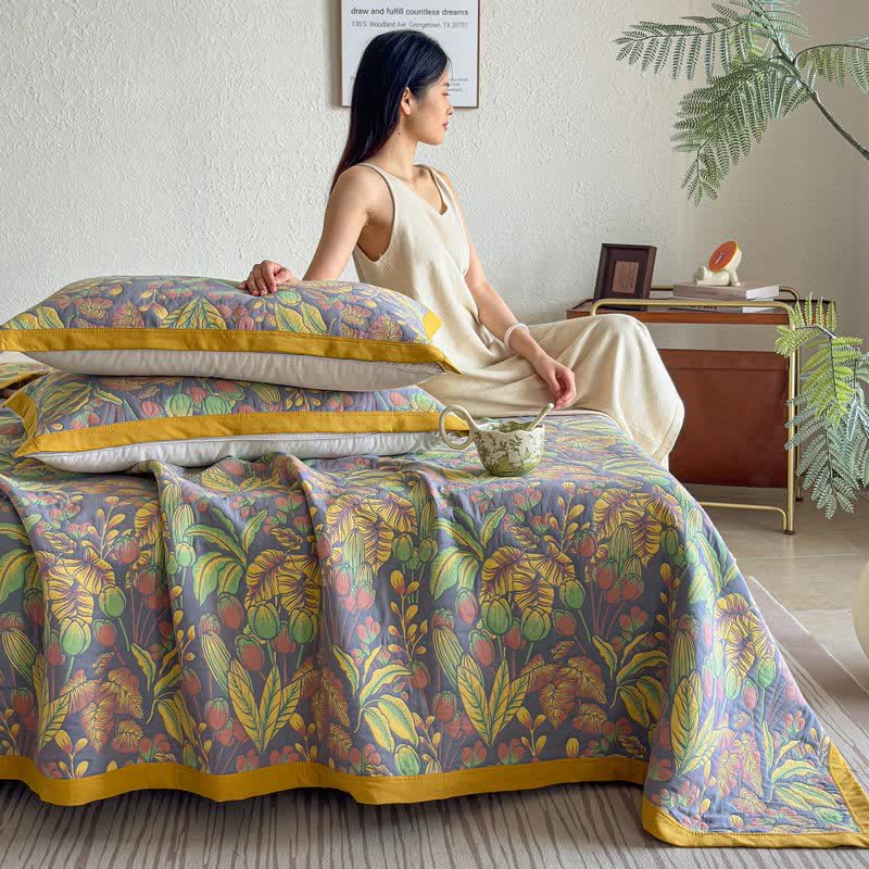 Ownkoti Tropical Floral & Leaf Cotton Gauze Quilt Blanket - image 7