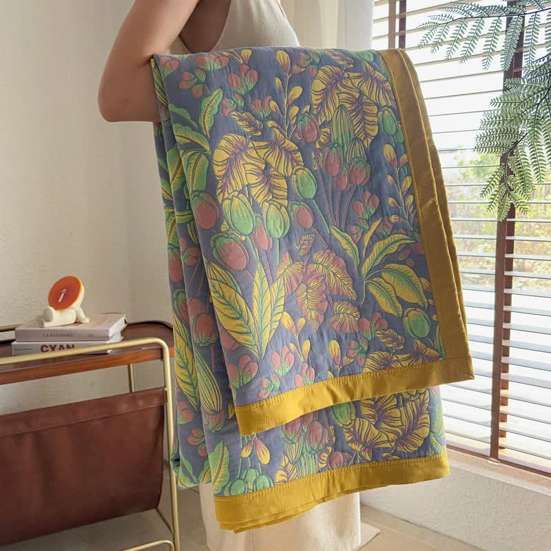 Ownkoti Tropical Floral & Leaf Cotton Gauze Quilt Blanket - image 12