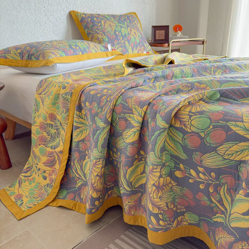 Ownkoti Tropical Floral & Leaf Cotton Gauze Quilt Blanket - image 2