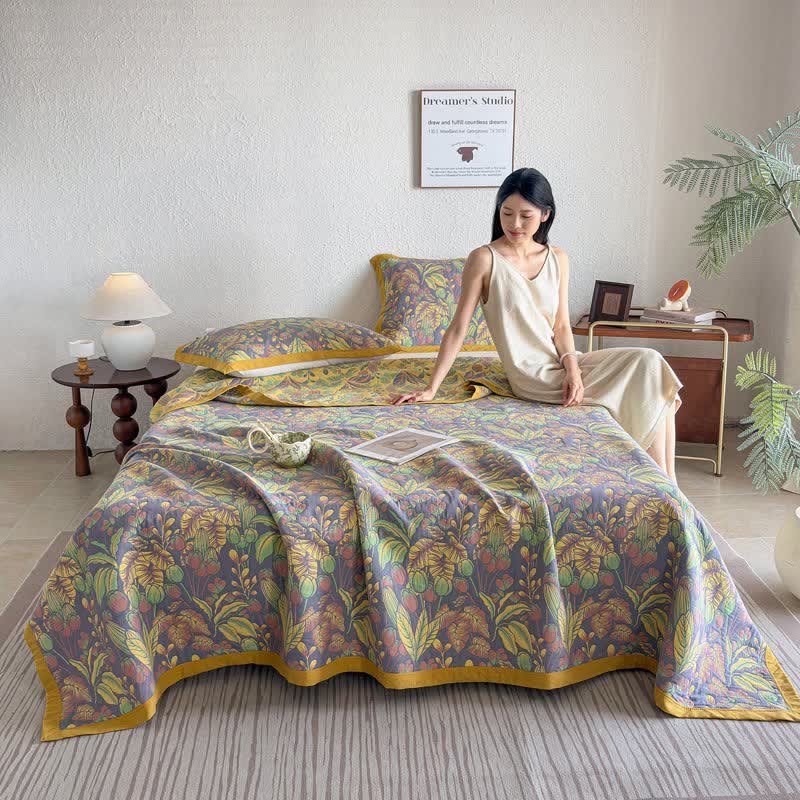 Ownkoti Tropical Floral & Leaf Cotton Gauze Quilt Blanket - image 4