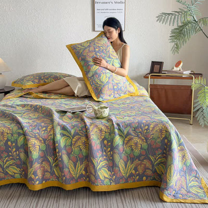 Ownkoti Tropical Floral & Leaf Cotton Gauze Quilt Blanket - image 5