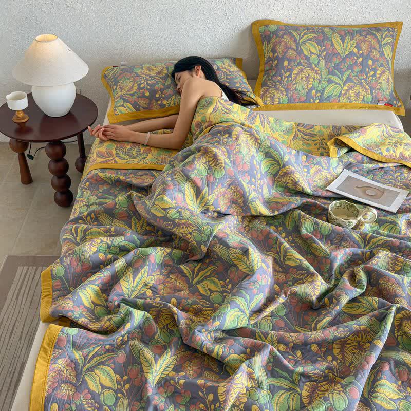 Ownkoti Tropical Floral & Leaf Cotton Gauze Quilt Blanket - image 9