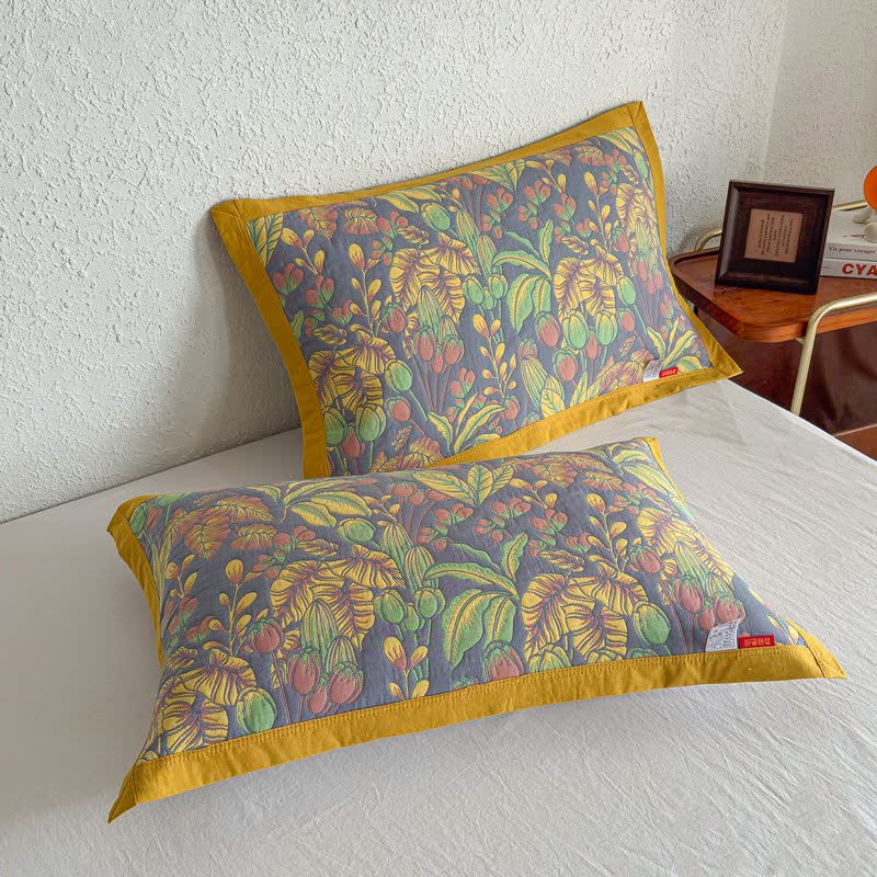 Ownkoti Tropical Floral & Leaf Cotton Gauze Quilt Blanket - 2PCS Pillow Towels - 20" x 31" - image 11