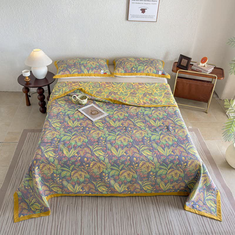 Ownkoti Tropical Floral & Leaf Cotton Gauze Quilt Blanket - image 3
