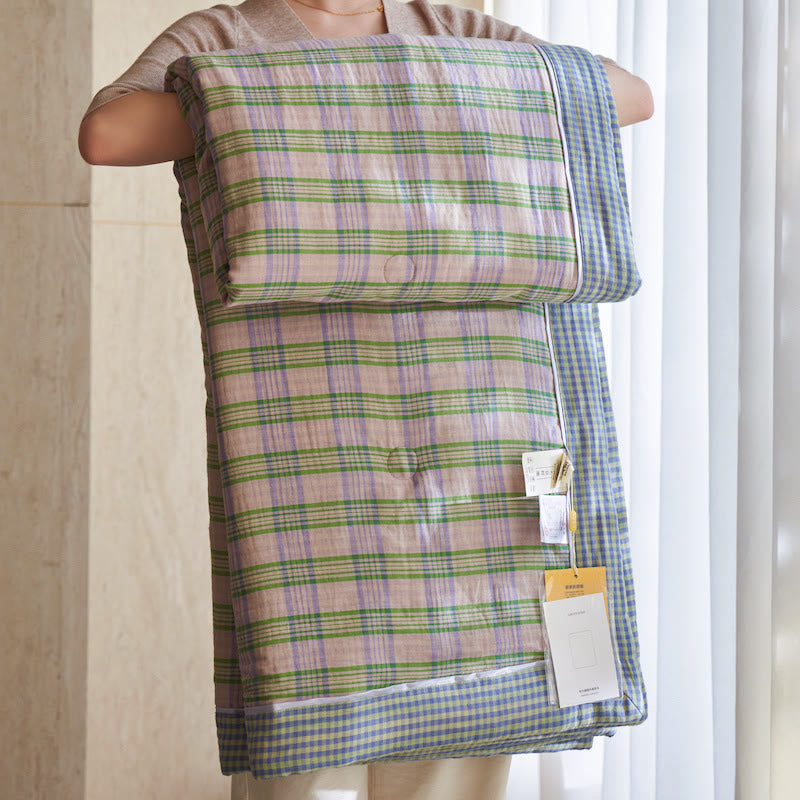 Ownkoti Gingham Pure Cotton Quilt Set - Yellow&Purple - Quilts - King - image 5