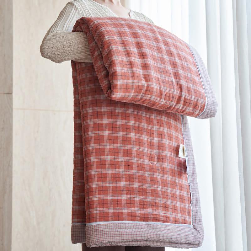 Ownkoti Gingham Pure Cotton Quilt Set - Light Red - Quilts - King - image 11