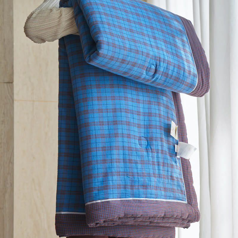 Ownkoti Gingham Pure Cotton Quilt Set - Dark Blue - Quilts - King - image 13