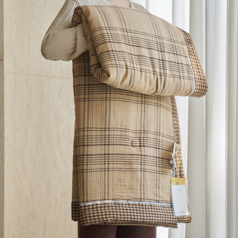 Ownkoti Gingham Pure Cotton Quilt Set - Brown - Quilts - King - image 17