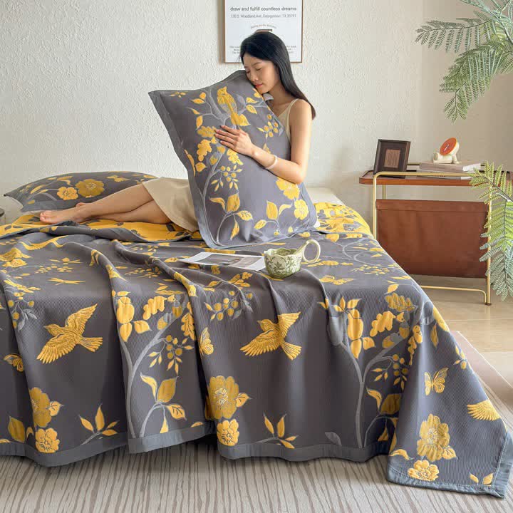 Ownkoti Branch & Bird Cotton Gauze Quilt Blanket - image 5