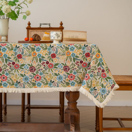 Ownkoti Refresh Floral Cotton Linen Jacquard Tablecloth - 55" x 118" - image 0
