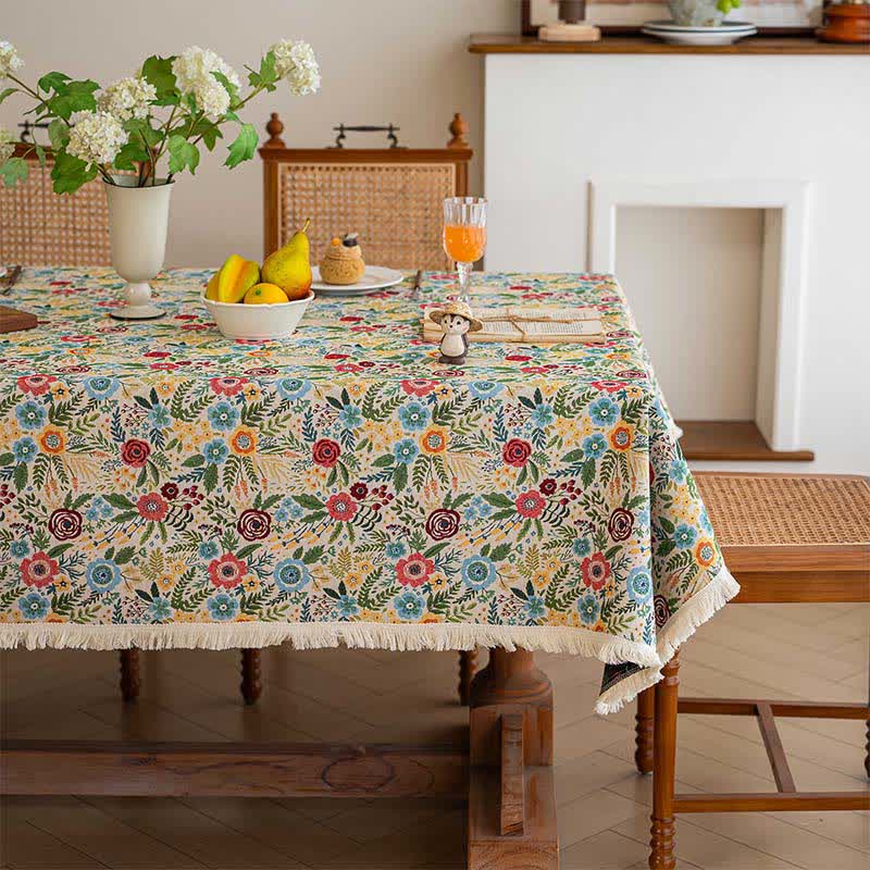 Ownkoti Refresh Floral Cotton Linen Jacquard Tablecloth - image 1