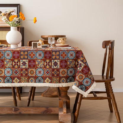 Ownkoti Bohemian Retro Ethnic Tile Jacquard Tablecloth  - 55" x 118" - image 0
