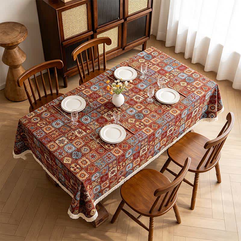 Ownkoti Bohemian Retro Ethnic Tile Jacquard Tablecloth  - image 2