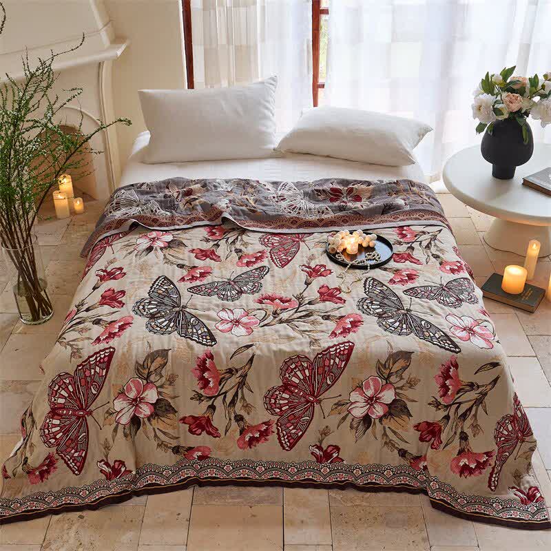 Ownkoti Butterfly & Floral Jacquard Cotton Gauze Quilt Blanket - image 1