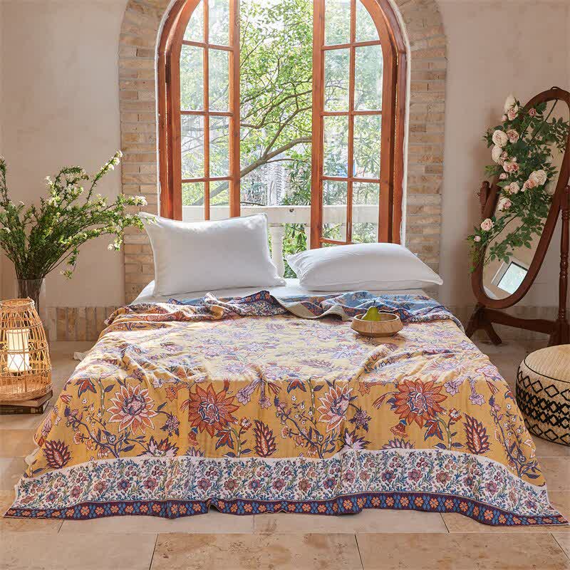 Ownkoti Vibrant Floral Jacquard Cotton Gauze Quilt Blanket - 79"W x 90"L - image 0