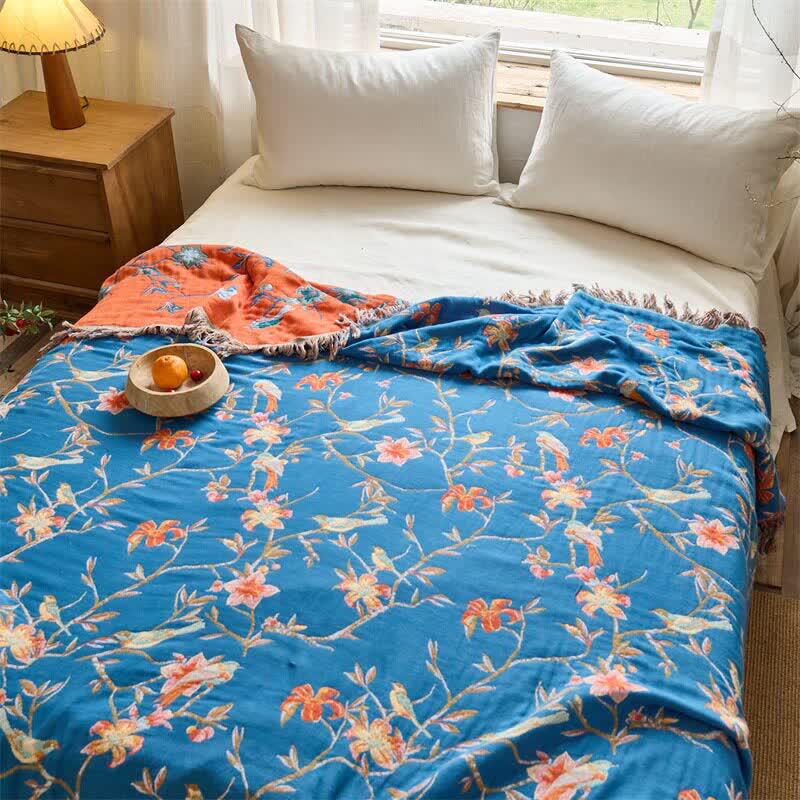 Ownkoti Floral & Magpie Tassel Cotton Gauze Quilt Blanket - image 2