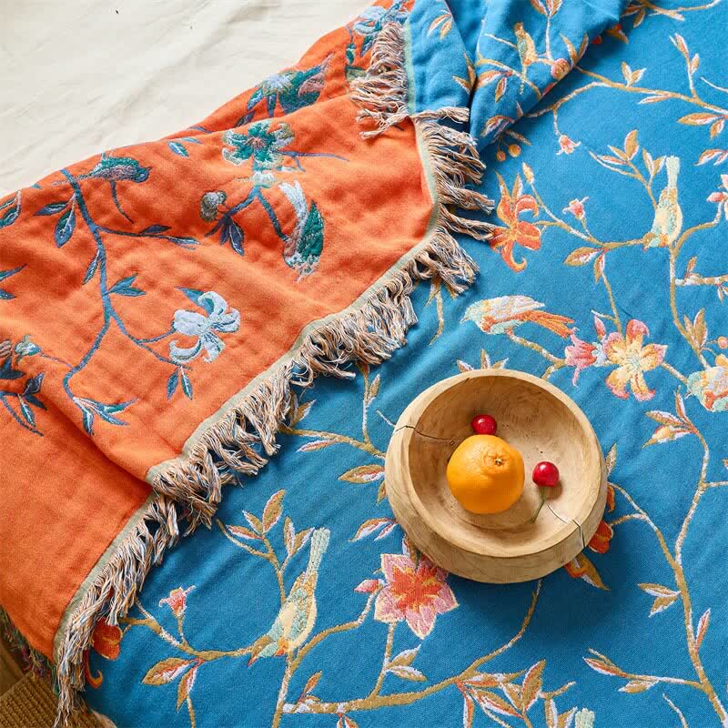 Ownkoti Floral & Magpie Tassel Cotton Gauze Quilt Blanket - image 3
