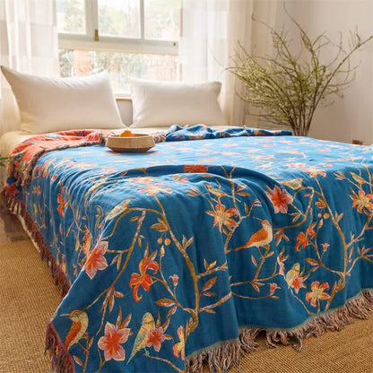 Ownkoti Floral & Magpie Tassel Cotton Gauze Quilt Blanket - image 1