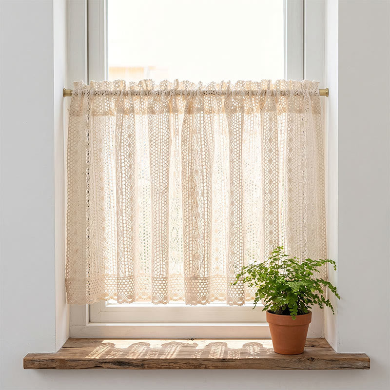 Ownkoti Dot Pattern Crochet Tier Curtain - image 1