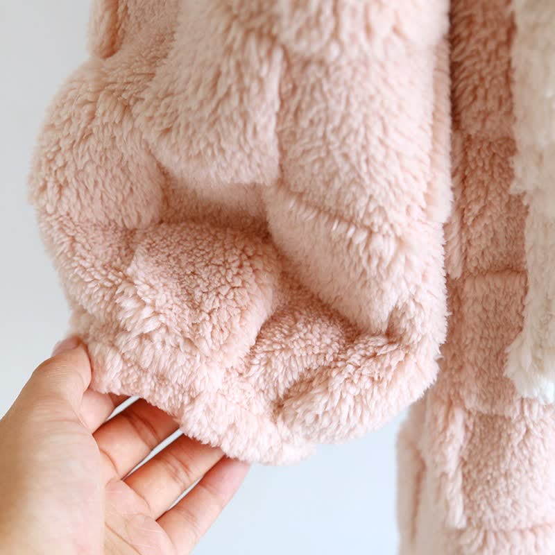 Ownkoti Couple Matching Grid Textured Hooded Flannel Robe - image 8