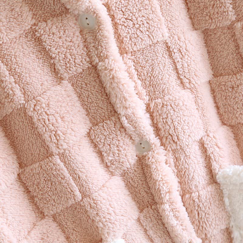 Ownkoti Couple Matching Grid Textured Hooded Flannel Robe - image 10